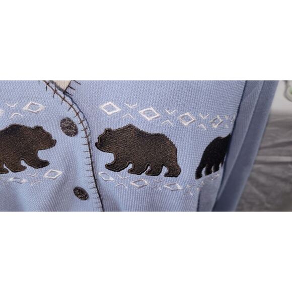 Christopher & Banks Womens Large Blue Black Bear Embroidered Button Up Cardigan - Picture 4 of 9